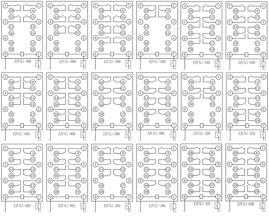 ZJL-400電流型中間繼電器內(nèi)部接線圖