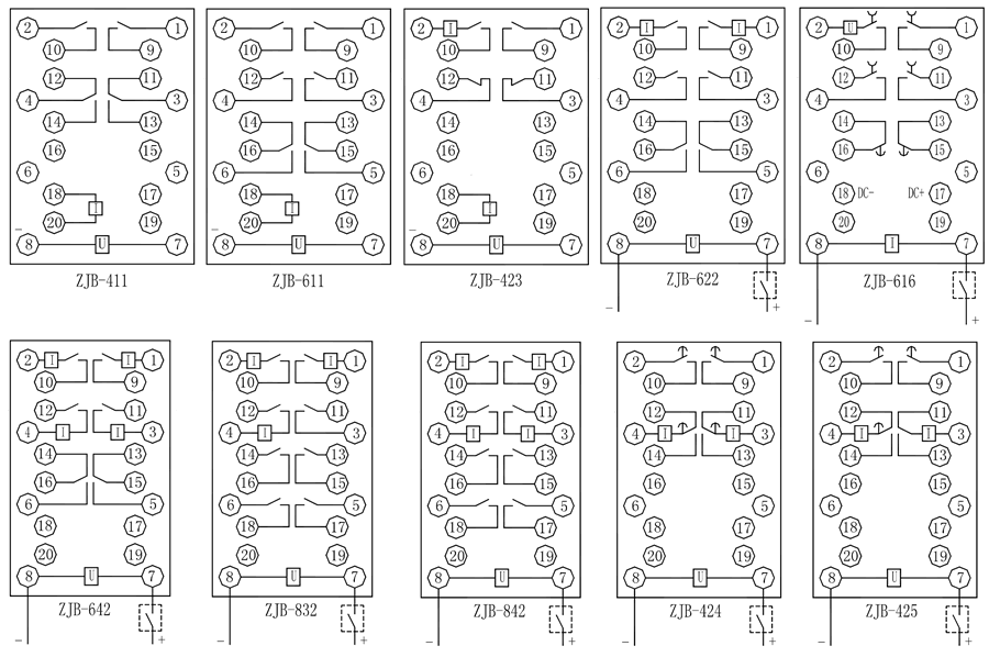 ZJB-424保持中間繼電器內(nèi)部接線(xiàn)圖