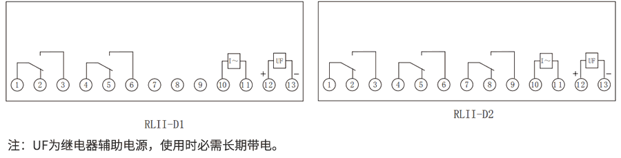 RLII-D系列靜態(tài)電流繼電器內部接線圖