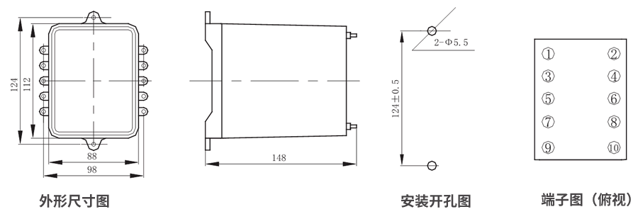 JZS-7/145板前接線(xiàn)外形尺寸和安裝尺寸圖