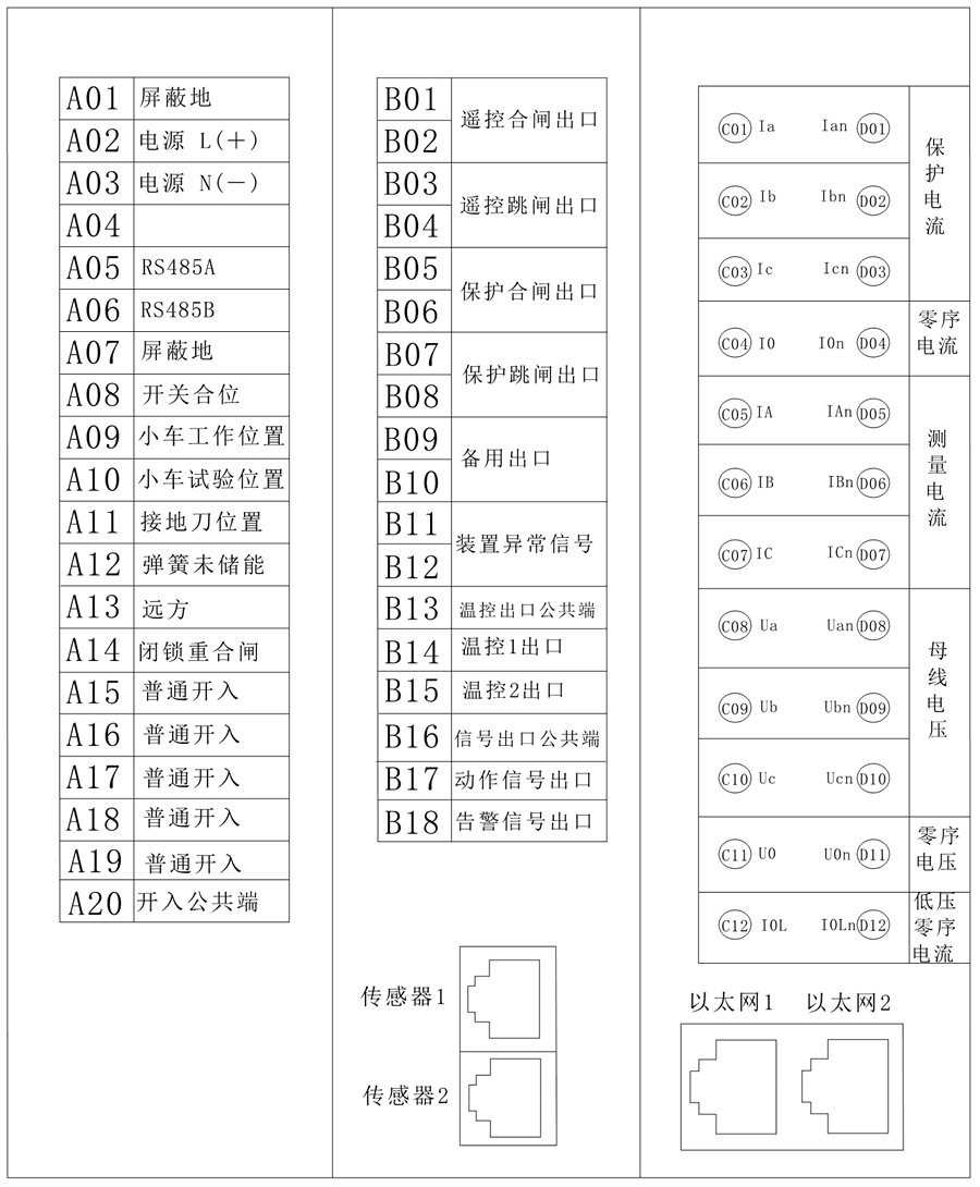 RHS5001微機(jī)保護(hù)測控裝置端子背部圖說明