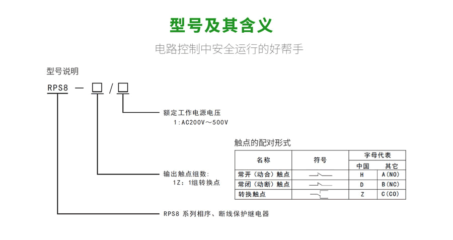 RPS8相序、斷線保護(hù)繼電器型號(hào)及含義