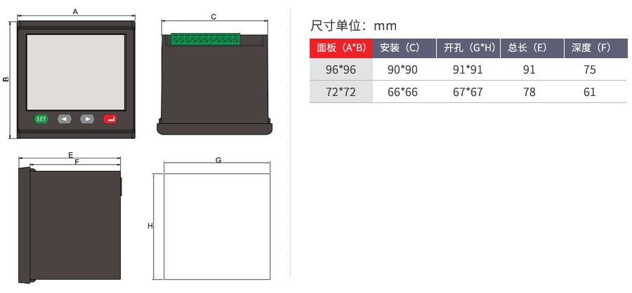 交流單相電流表開(kāi)孔尺寸圖